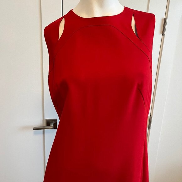 Akris Punto Contemporary Sleeveless Midi Lined Dress w Cut-Outs Deep Red Size 12 - Picture 2 of 13